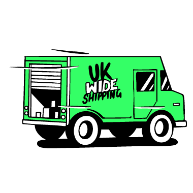 Icon of delivery truck saying UK Wide Shipping on the side