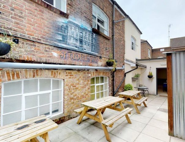Outdoor courtyard at St George's Way university Halls. Portsmouth Student Accommodations university halls
